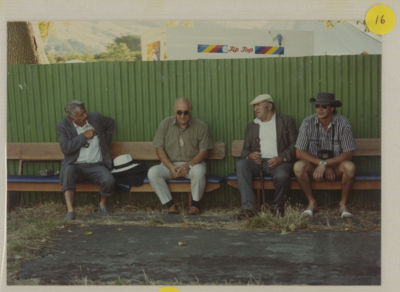 <p>David Higgins (sitting on far right ) at Waikawa Marae in Picton, during the visit of Queen Elizabeth II, 1990. From left to right: Rakiihia Tau, Tipene O'Regan, Henare Robinson and David Higgins. <em>Ngaitahu Maori Trust Board Collection, Ngāi Tahu Archive, 2016-305</em></p> <p>David Higgins (sitting on far right ) at Waikawa Marae in Picton, during the visit of Queen Elizabeth II, 1990. From left to right: Rakiihia Tau, Tipene O'Regan, Henare Robinson and David Higgins. <em>Ngaitahu Maori Trust Board Collection, Ngāi Tahu Archive, 2016-305</em></p>